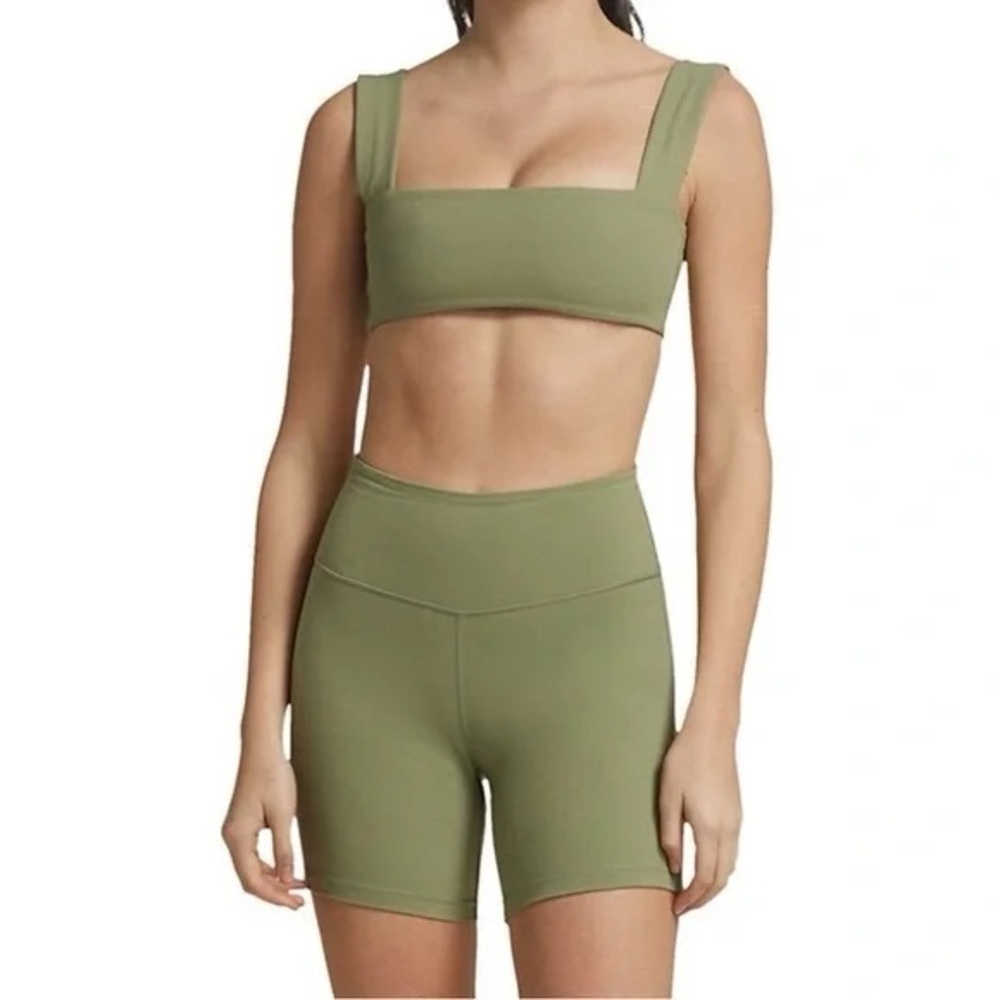 WeWoreWhat Olive Green Activewear Bra and Biker Shorts Set